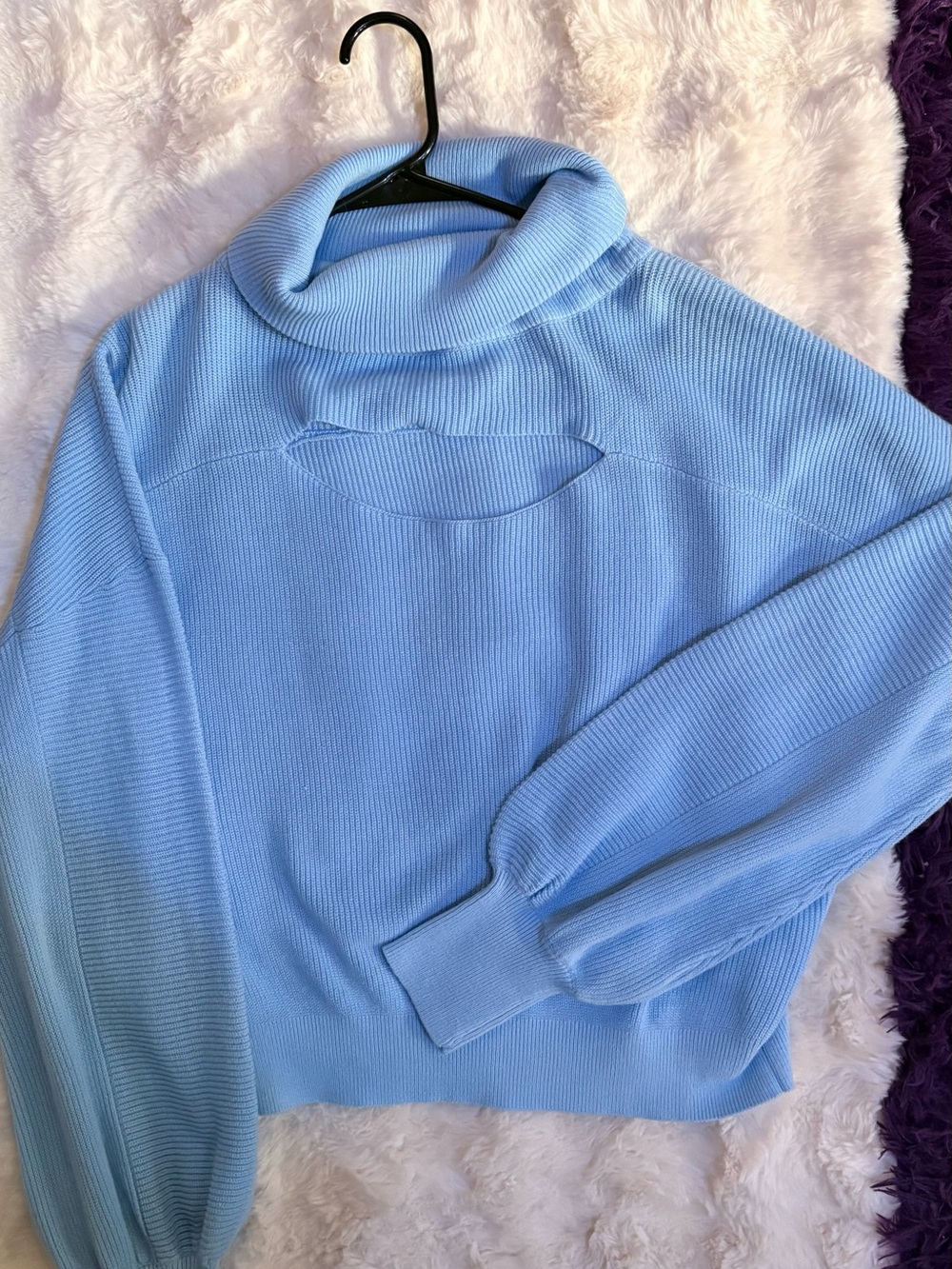 Fashion Nova Sky Blue Cutout Turtleneck Sweater